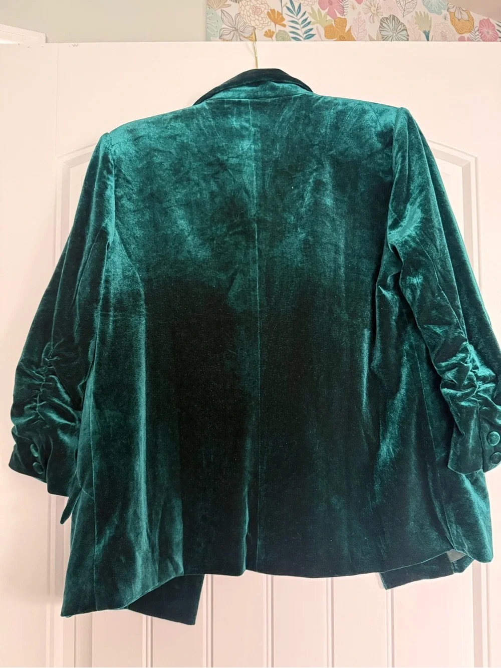 Skies Are Blue Velvet Blazer Jacket in Deep Green - Picture 5 of 12